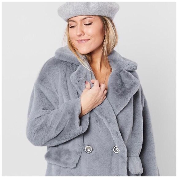 𝅺free People KateFaux Fur Coat In Cloudy Day - Picture 13 of 16